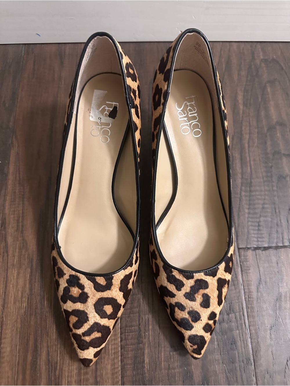 Franco Sarto Leopard-Print Pointed Toe Pumps in Tan and Black